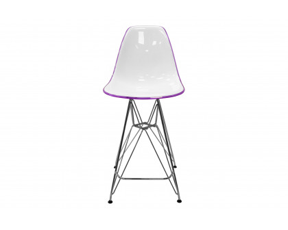 LeisureMod Cresco Modern Acrylic Barstool with Chrome Base and Footrest - White/Purple