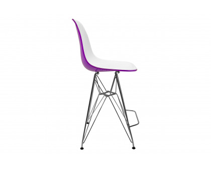 LeisureMod Cresco Modern Acrylic Barstool with Chrome Base and Footrest - White/Purple