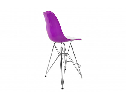 LeisureMod Cresco Modern Acrylic Barstool with Chrome Base and Footrest - White/Purple