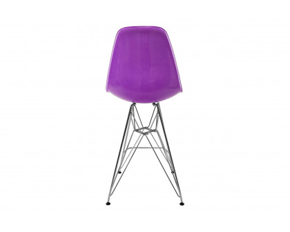 LeisureMod Cresco Modern Acrylic Barstool with Chrome Base and Footrest - White/Purple