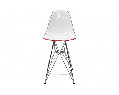 LeisureMod Cresco Modern Acrylic Barstool with Chrome Base and Footrest - White/Red