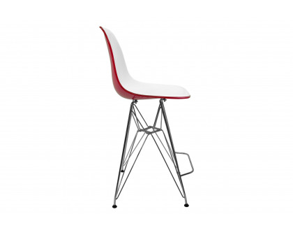 LeisureMod Cresco Modern Acrylic Barstool with Chrome Base and Footrest - White/Red