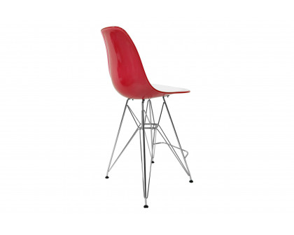 LeisureMod Cresco Modern Acrylic Barstool with Chrome Base and Footrest - White/Red