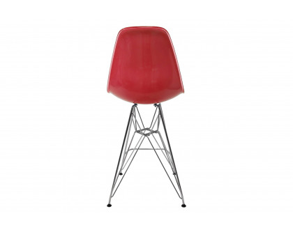 LeisureMod Cresco Modern Acrylic Barstool with Chrome Base and Footrest - White/Red