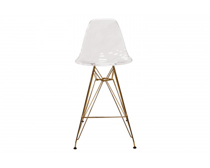 LeisureMod - Cresco Modern Acrylic Barstool with Gold Chrome Base and Footrest in Clear