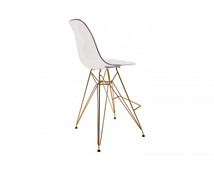 LeisureMod - Cresco Modern Acrylic Barstool with Gold Chrome Base and Footrest in Clear