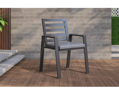 LeisureMod Chelsea Modern 7-Piece Outdoor Dining Set in Black Aluminum with Removable Cushions - Charcoal Black