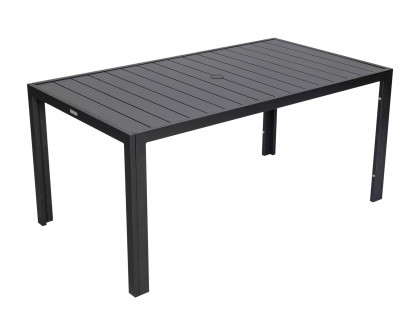 LeisureMod Chelsea Modern 7-Piece Outdoor Dining Set in Black Aluminum with Removable Cushions - Charcoal Black