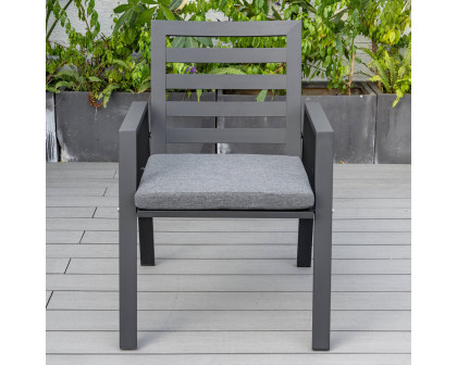 LeisureMod Chelsea Modern 7-Piece Outdoor Dining Set in Black Aluminum with Removable Cushions - Charcoal Black