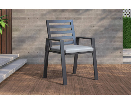 LeisureMod Chelsea Modern 7-Piece Outdoor Dining Set in Black Aluminum with Removable Cushions - Beige