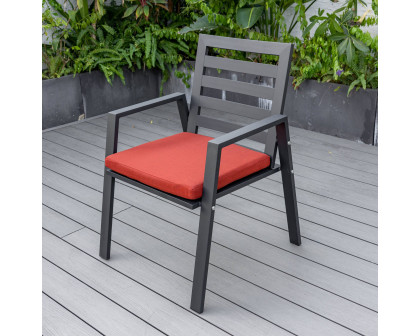 LeisureMod Chelsea Modern 7-Piece Outdoor Dining Set in Black Aluminum with Removable Cushions - Cherry