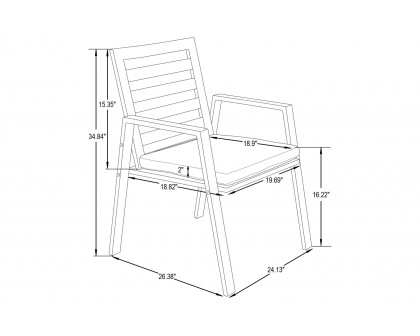 LeisureMod Chelsea Modern 7-Piece Outdoor Dining Set in Black Aluminum with Removable Cushions - Cherry