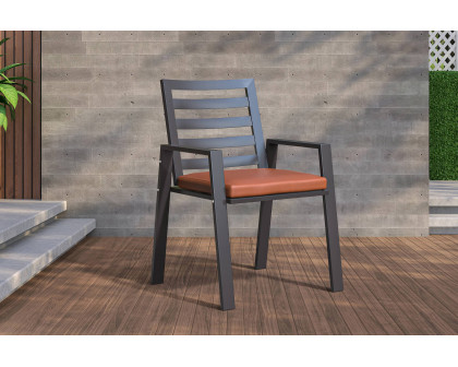 LeisureMod Chelsea Modern 7-Piece Outdoor Dining Set in Black Aluminum with Removable Cushions - Orange