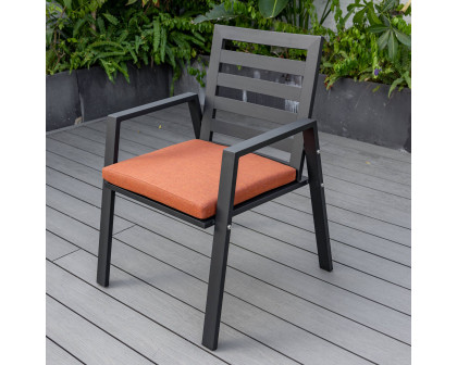 LeisureMod Chelsea Modern 7-Piece Outdoor Dining Set in Black Aluminum with Removable Cushions - Orange