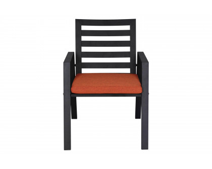 LeisureMod Chelsea Modern 7-Piece Outdoor Dining Set in Black Aluminum with Removable Cushions - Orange