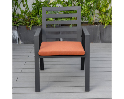 LeisureMod Chelsea Modern 7-Piece Outdoor Dining Set in Black Aluminum with Removable Cushions - Orange