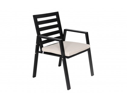 LeisureMod Chelsea Modern Patio Dining Armchair in Aluminum with Removable Cushions - Beige