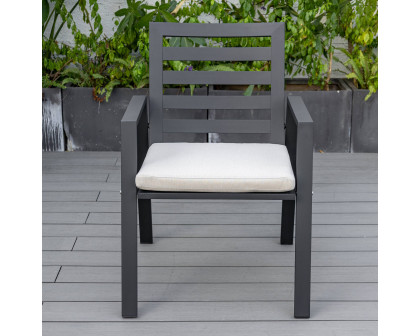 LeisureMod Chelsea Modern Patio Dining Armchair in Aluminum with Removable Cushions - Beige