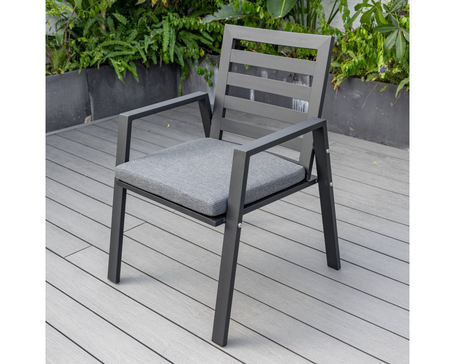 LeisureMod Chelsea Modern Patio Dining Armchair in Aluminum with Removable Cushions - Black