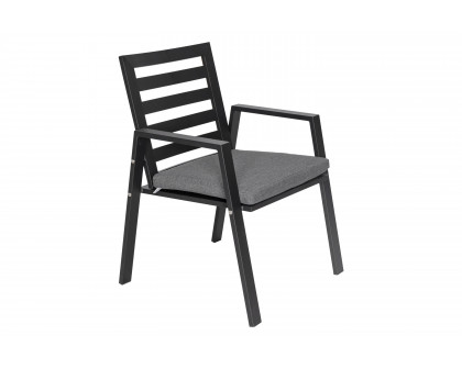 LeisureMod Chelsea Modern Patio Dining Armchair in Aluminum with Removable Cushions - Black