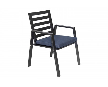 LeisureMod Chelsea Modern Patio Dining Armchair in Aluminum with Removable Cushions - Charcoal Blue