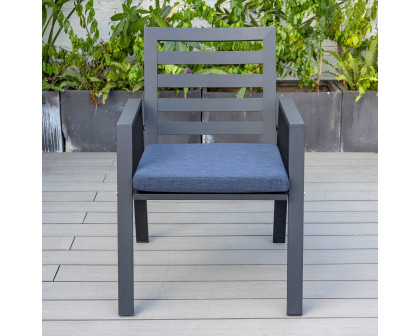 LeisureMod Chelsea Modern Patio Dining Armchair in Aluminum with Removable Cushions - Charcoal Blue