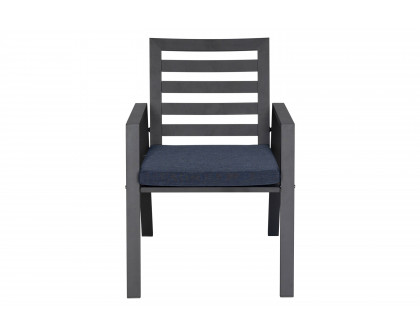 LeisureMod Chelsea Modern Patio Dining Armchair in Aluminum with Removable Cushions - Charcoal Blue