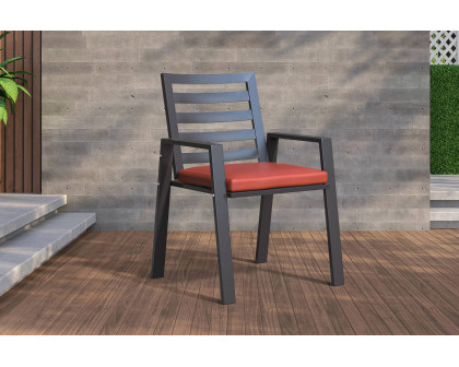 LeisureMod Chelsea Modern Patio Dining Armchair in Aluminum with Removable Cushions - Cherry Red