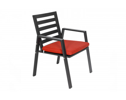 LeisureMod Chelsea Modern Patio Dining Armchair in Aluminum with Removable Cushions - Cherry Red