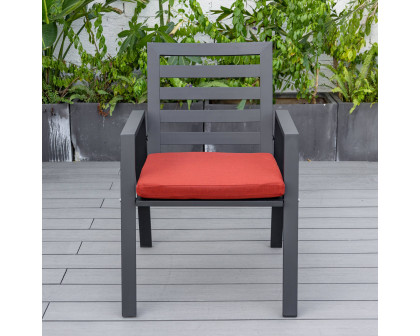 LeisureMod Chelsea Modern Patio Dining Armchair in Aluminum with Removable Cushions - Cherry Red