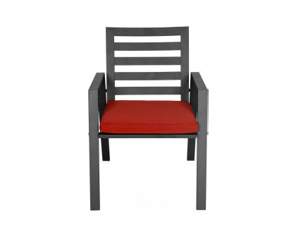 LeisureMod Chelsea Modern Patio Dining Armchair in Aluminum with Removable Cushions - Cherry Red