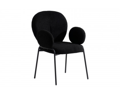 LeisureMod Celestial Modern Boucle Dining Chair with Black Powder-Coated Iron Frame