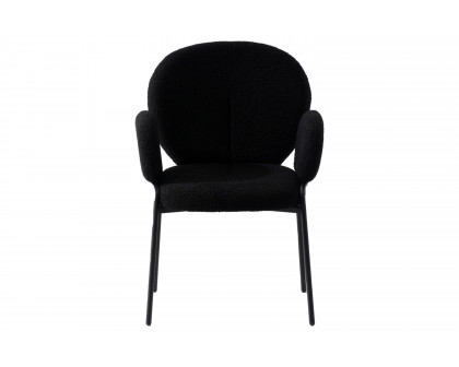 LeisureMod Celestial Modern Boucle Dining Chair with Black Powder-Coated Iron Frame - Black