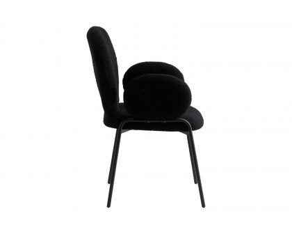 LeisureMod Celestial Modern Boucle Dining Chair with Black Powder-Coated Iron Frame - Black