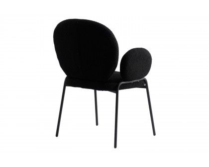 LeisureMod Celestial Modern Boucle Dining Chair with Black Powder-Coated Iron Frame - Black