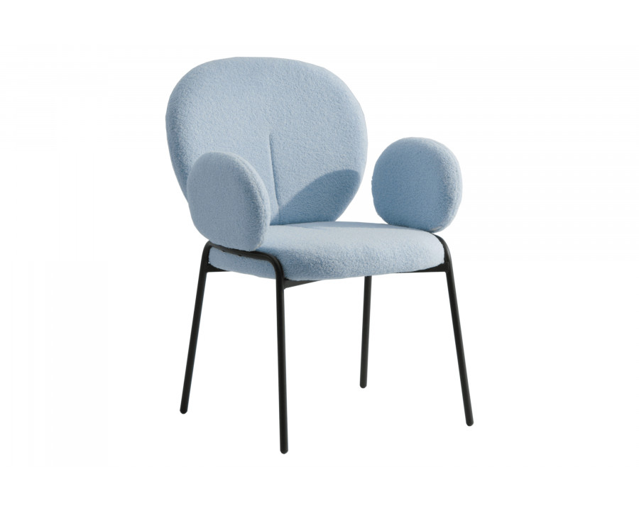 LeisureMod Celestial Modern Boucle Dining Chair with Black Powder-Coated Iron Frame - Blue