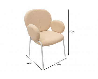 LeisureMod Celestial Boucle Dining Chair with White Powder-Coated Iron Frame - Beige