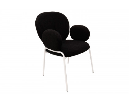 LeisureMod Celestial Boucle Dining Chair with White Powder-Coated Iron Frame