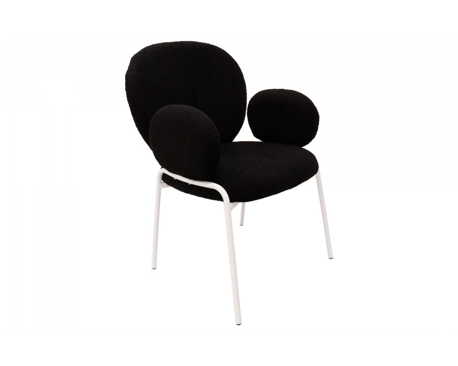 LeisureMod Celestial Boucle Dining Chair with White Powder-Coated Iron Frame - Black