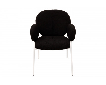 LeisureMod Celestial Boucle Dining Chair with White Powder-Coated Iron Frame - Black