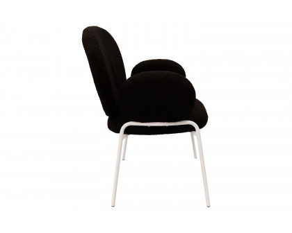 LeisureMod Celestial Boucle Dining Chair with White Powder-Coated Iron Frame - Black