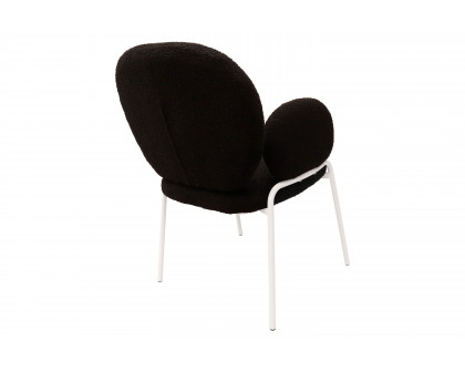 LeisureMod Celestial Boucle Dining Chair with White Powder-Coated Iron Frame - Black