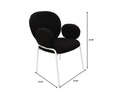 LeisureMod Celestial Boucle Dining Chair with White Powder-Coated Iron Frame - Black