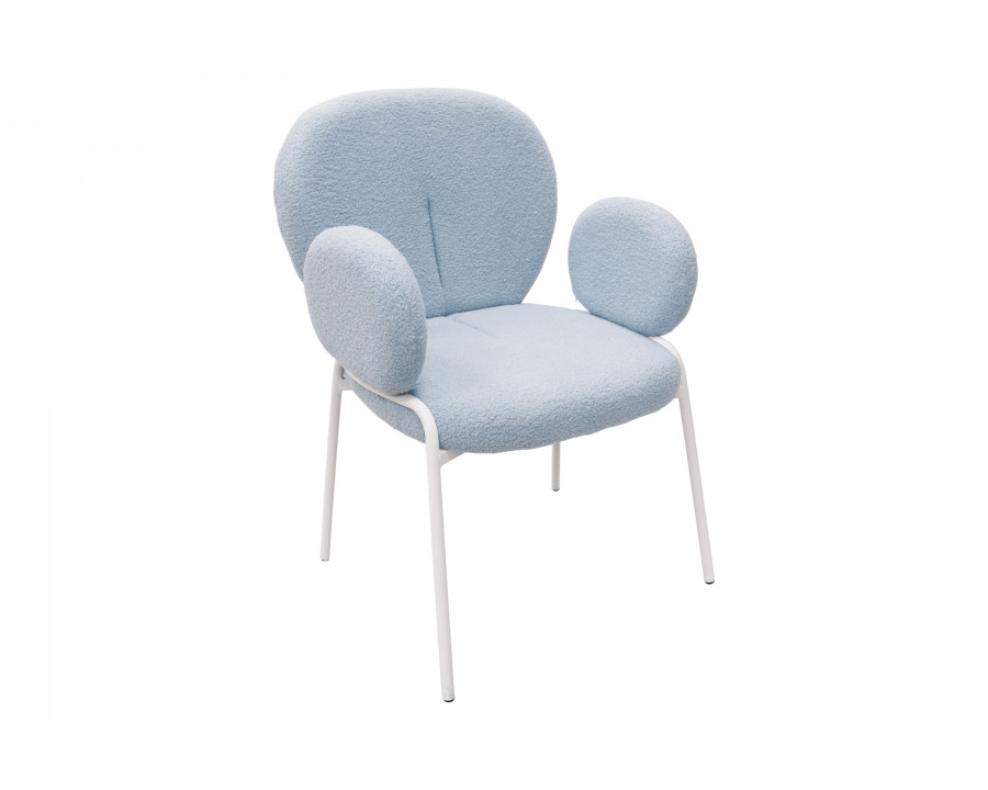 LeisureMod Celestial Boucle Dining Chair with White Powder-Coated Iron Frame - Blue