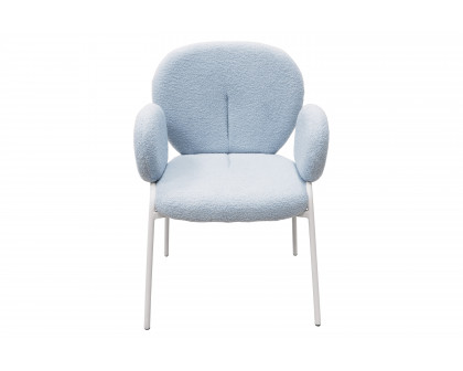 LeisureMod Celestial Boucle Dining Chair with White Powder-Coated Iron Frame - Blue