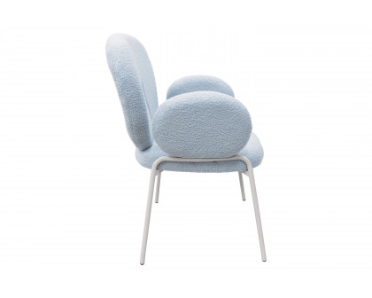 LeisureMod Celestial Boucle Dining Chair with White Powder-Coated Iron Frame - Blue