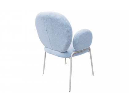 LeisureMod Celestial Boucle Dining Chair with White Powder-Coated Iron Frame - Blue