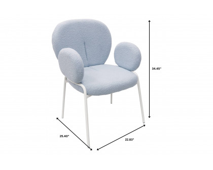 LeisureMod Celestial Boucle Dining Chair with White Powder-Coated Iron Frame - Blue