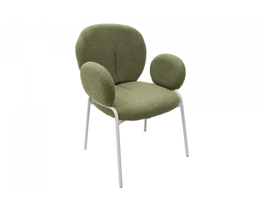 LeisureMod Celestial Boucle Dining Chair with White Powder-Coated Iron Frame - Green