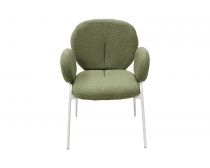 LeisureMod Celestial Boucle Dining Chair with White Powder-Coated Iron Frame - Green